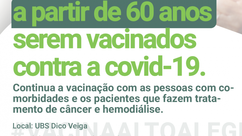 Seguindo o calendário e as etapas de vacinação contra a covid-19, já estamos imunizando os idosos de 60 anos. Procure uma Ubs mais perto de você