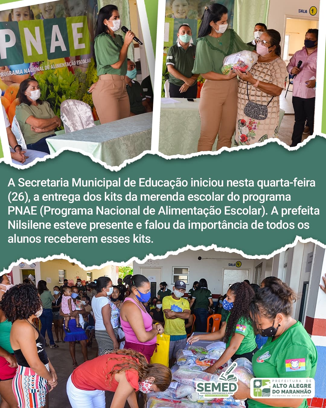 [EDUCAÇÃO] Kits da merenda escolar do programa PNAE estão sendo entregues pela prefeita Nilsilene do Liorne aos alunos da rede municipal de ensino de Alto Alegre do Maranhão.