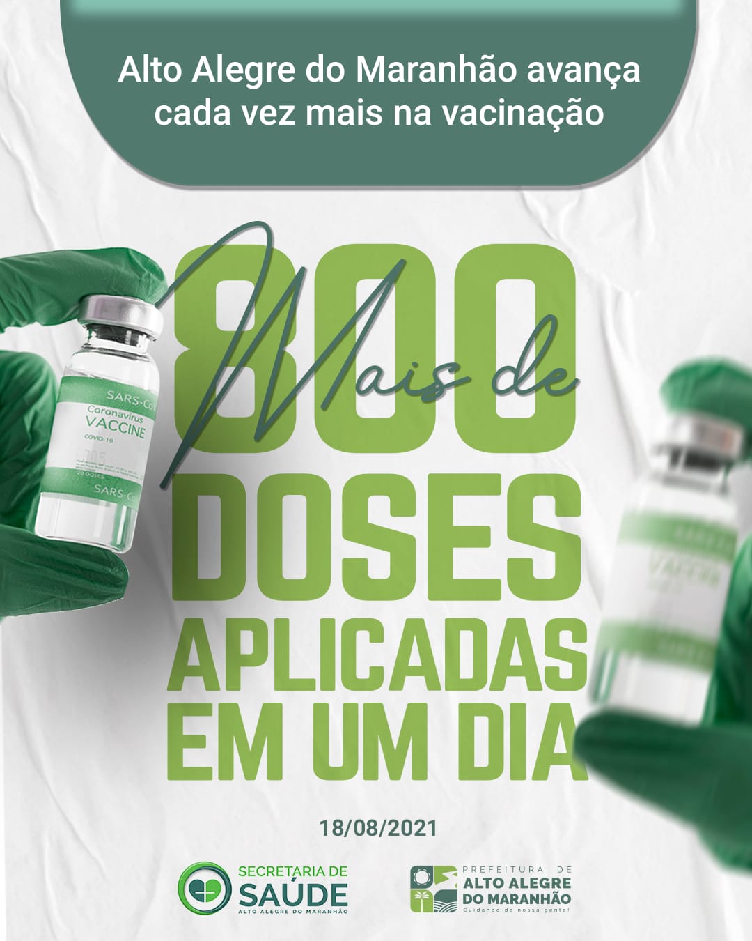 Alto Alegre do Maranhão bate novo recorde com mais de 800 doses aplicadas em um dia.