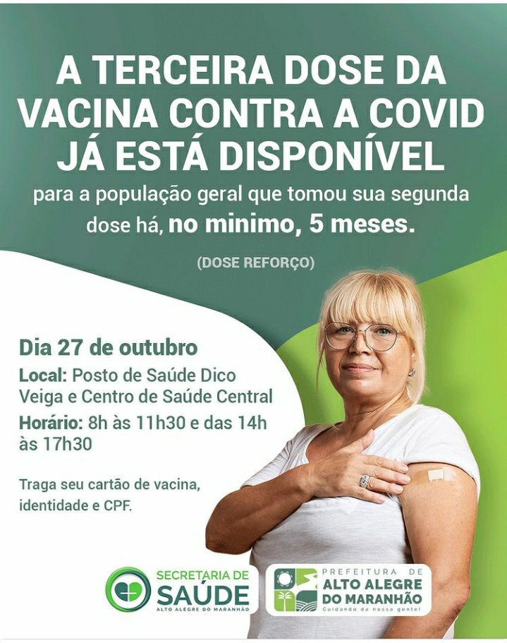 Dose da vacina contra covid-19 já está disponível (DOSE REFORÇO)