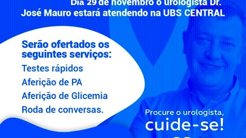 ATENÇÃO HOMENS ! Dia 29 de novembro o médico urologista, Dr. José Mauro estará em Alto Alegre atendendo na UBS Central.