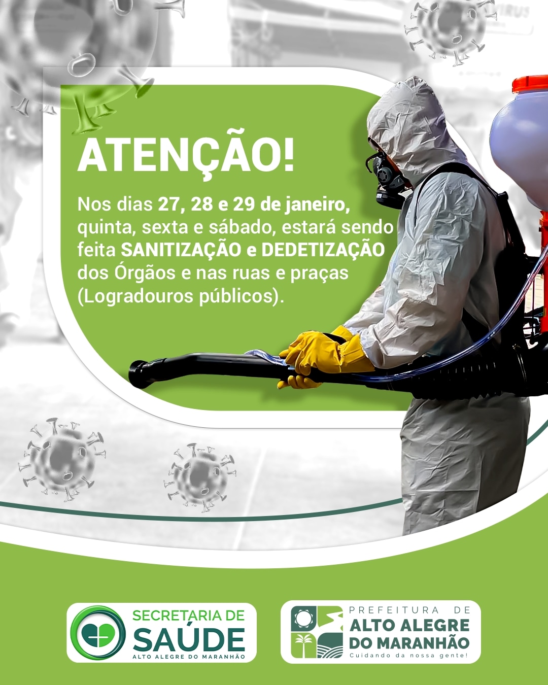 ATENÇÃO!! A Prefeitura de Alto Alegre do Maranhão, segue com os protocolos e procedimentos de higiene e sanitização na cidade.