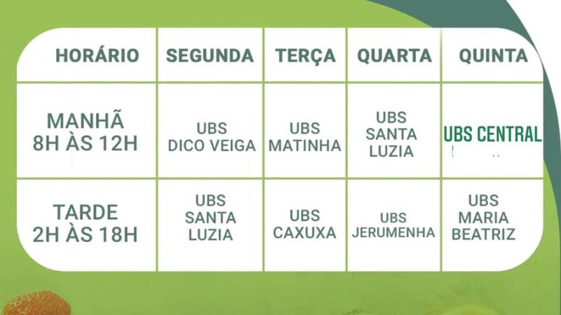 AGENDA SEMANAL DE ATENDIMENTO COM NUTRICIONISTA NOS POSTOS DE SAÚDE